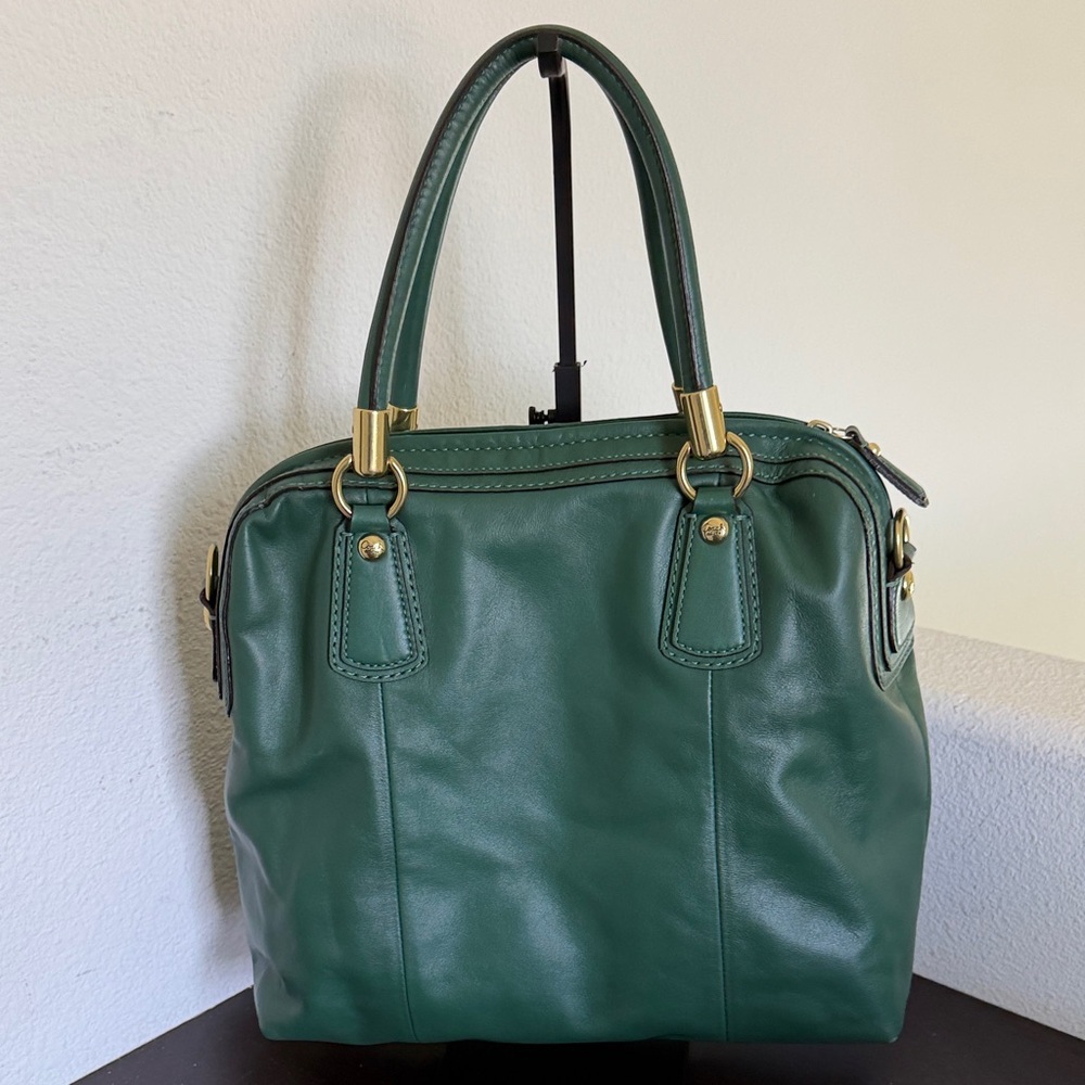 VINTAGE Coach Dark Green Leather Satchel with Gold Hardware - Picture 10 of 16